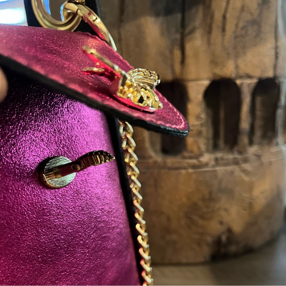 NWOT Vera Pelle Italian Leather Bee Handbag in Metallic Pink and Brilliant Gold - Picture 11 of 16